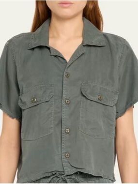 NSF Short Sleeve Button-Front Shirt in Olive